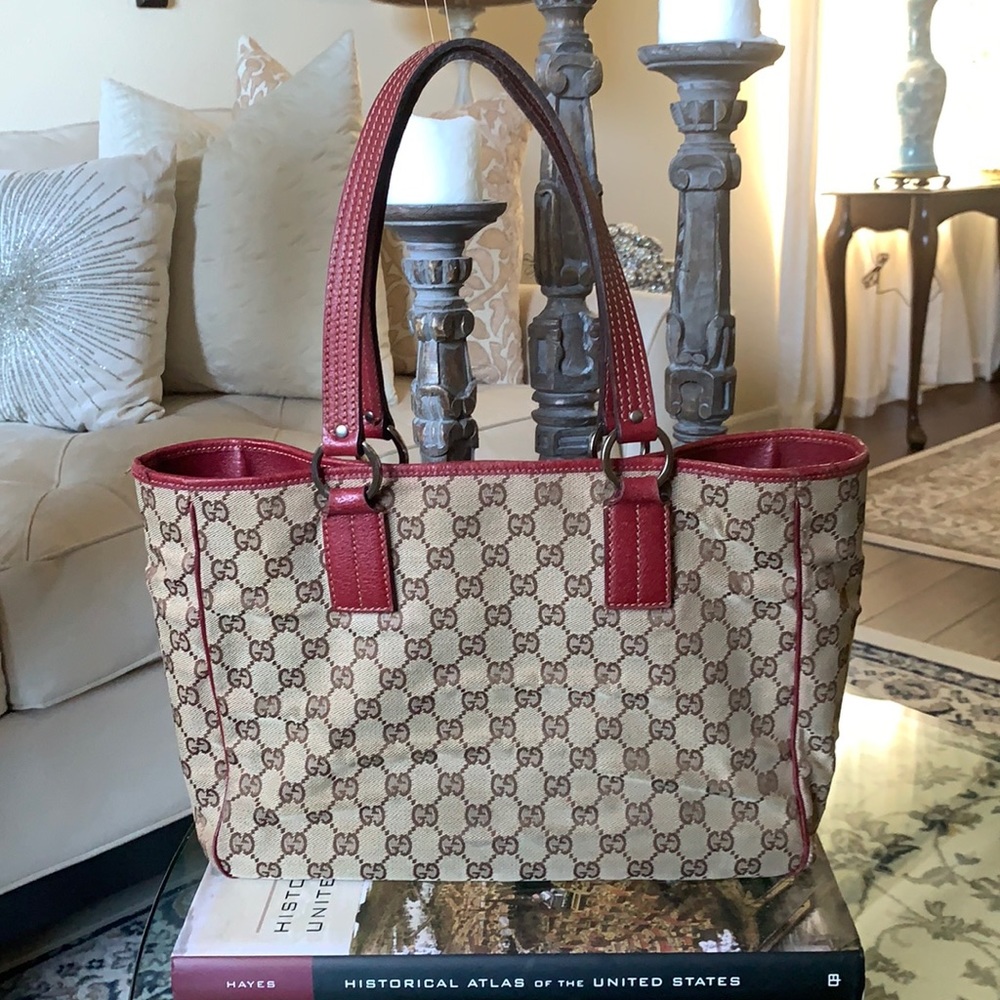 Authentic Gucci Red Canvas Small Tote